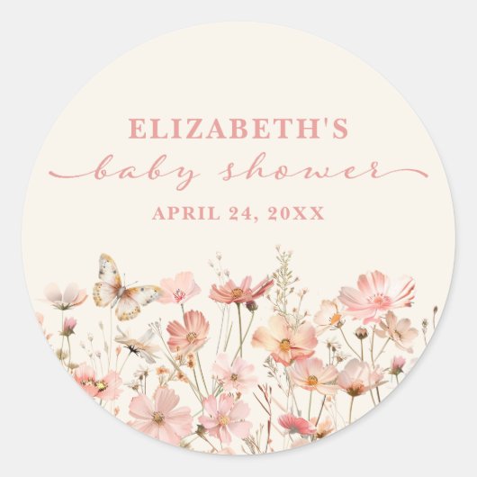 Sticker Rond Fleur sauvage bébé en Fleur Baby shower fille (Devant)