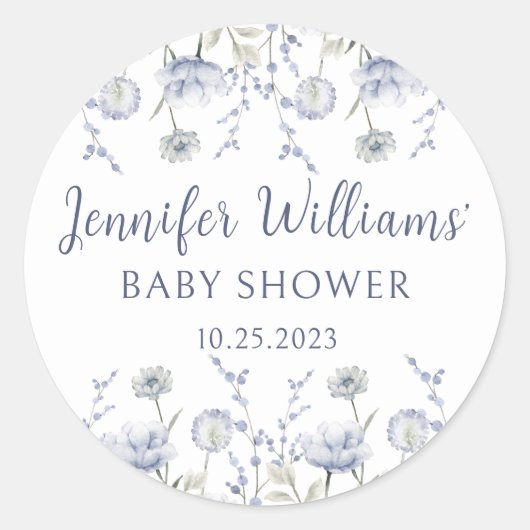 Sticker Rond Fleur sauvage bleu chute garçon baby shower merci (Devant)