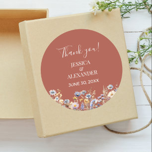 Sticker Rond Fleur sauvage bleu Dusty en terre cuite Mariage Me