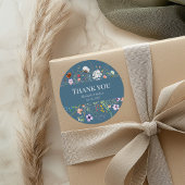 Sticker Rond Fleur sauvage bleu Dusty Mariage Merci