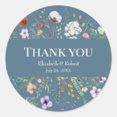 Sticker Rond Fleur sauvage bleu Dusty Mariage Merci (Devant)