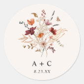 Sticker Rond Fleur sauvage Boho Automne Bourgogne Mariage rouil (Devant)