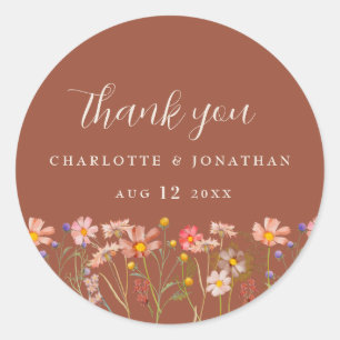 Sticker Rond Fleur Sauvage Boho Automne Terracotta Merci Mariag