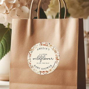 Sticker Rond Fleur sauvage Boho Baby shower floral ivoire