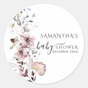 Sticker Rond Fleur sauvage boho Baby shower moderne minimal