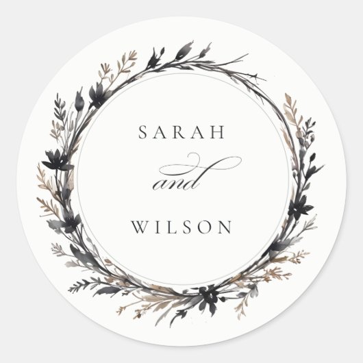 Sticker Rond Fleur sauvage Boho Black Brown Automne Mariage (Devant)