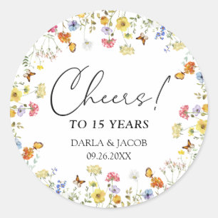 Sticker Rond Fleur sauvage Boho Floral Cheers Mariage Anniversa
