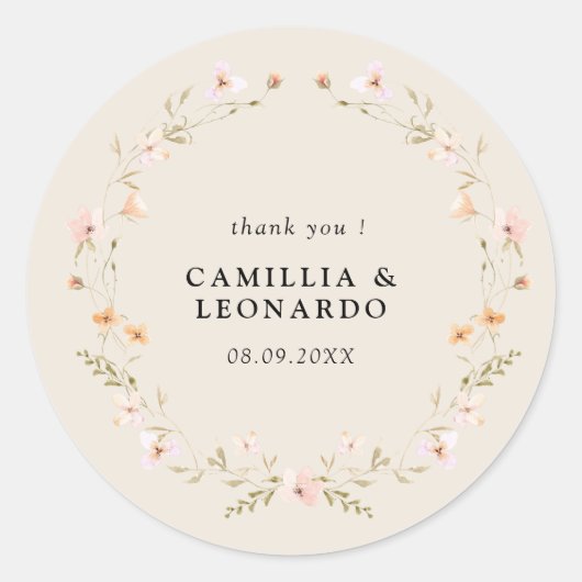 Sticker Rond Fleur sauvage Boho Floral Mariage (Devant)