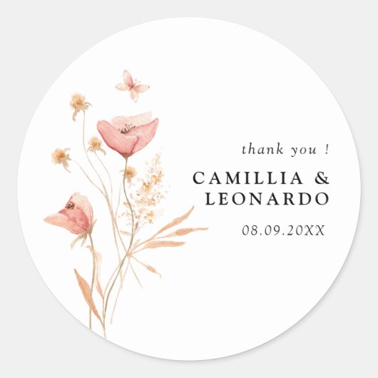 Sticker Rond Fleur sauvage Boho Floral Mariage (Devant)