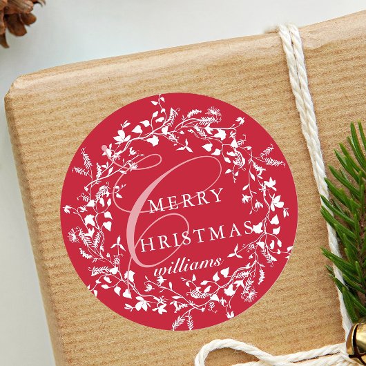 Sticker Rond Fleur sauvage Boho moderne rouge Noël