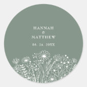 Sticker Rond Fleur sauvage Boho Sage Mariage vert (Devant)