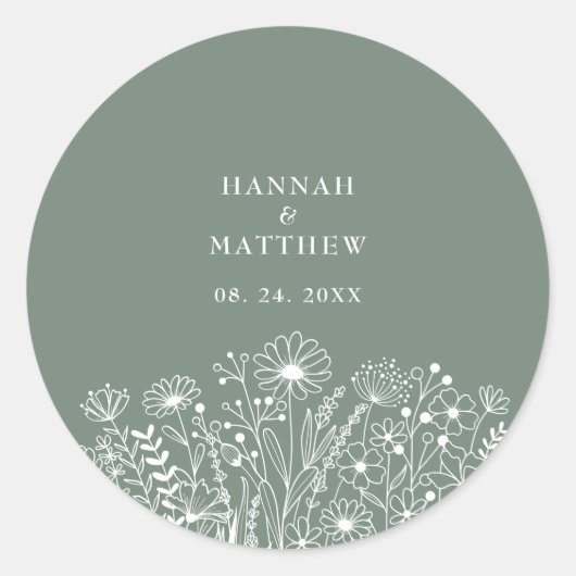 Sticker Rond Fleur sauvage Boho Sage Mariage vert (Devant)