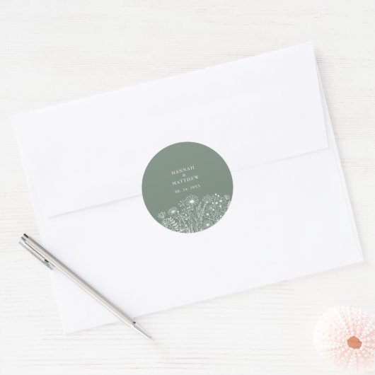 Sticker Rond Fleur sauvage Boho Sage Mariage vert (Enveloppe)