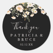 Sticker Rond Fleur sauvage classique Noir Merci de mariage Fave (Devant)