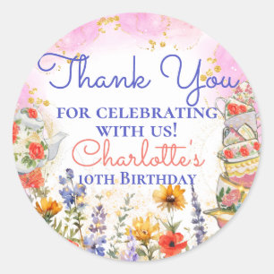 Sticker Rond Fleur sauvage coloré Jardin Tea Party Merci