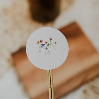 Sticker Rond Fleur sauvage coloré | Phoques d'enveloppe beige