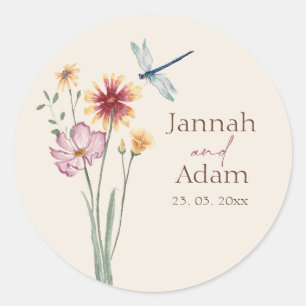 Sticker Rond Fleur sauvage coloré simple Mariage floral 
