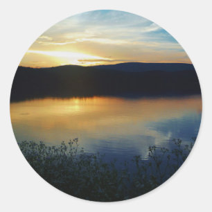 Sticker Rond Fleur sauvage, coucher de soleil bleu