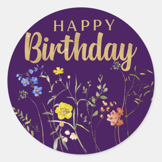Sticker rond Fleur sauvage d'anniversaire élégant (Devant)