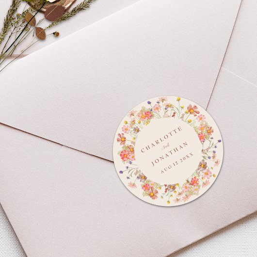 Sticker Rond Fleur sauvage d'automne Boho Mariage personnalisé