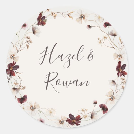 Sticker Rond Fleur sauvage de Cuivre Bourgogne | Mariage beige (Devant)