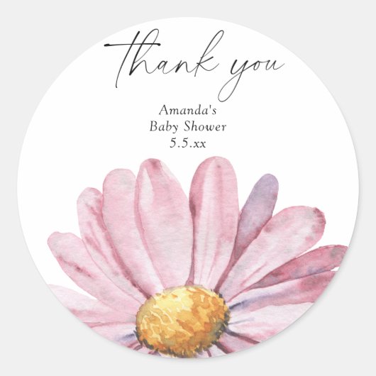 Sticker Rond Fleur sauvage de marguerite rose - Merci (Devant)