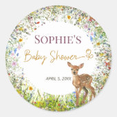 Sticker Rond Fleur sauvage Deer Baby shower rustique (Devant)