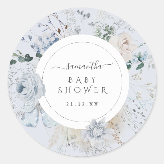 Sticker Rond Fleur sauvage d'hiver Elegant Baby shower Boho (Devant)