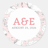Sticker Rond Fleur sauvage Élégant Mariage rose (Devant)