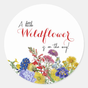 Sticker Rond Fleur sauvage en Fleur Whimsical Baby shower flora