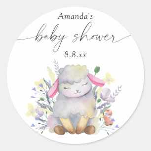 Sticker Rond Fleur sauvage et agneau - Baby shower