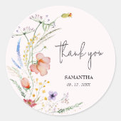 Sticker Rond Fleur sauvage fille Baby shower rose (Devant)