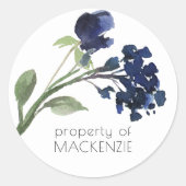 Sticker Rond Fleur sauvage | Fleur Bohême Bleue Classique Perso (Devant)