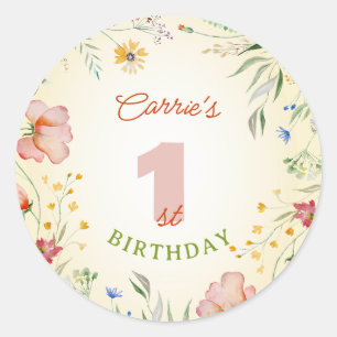 Sticker Rond Fleur sauvage Floral Girl's 1er premier anniversai