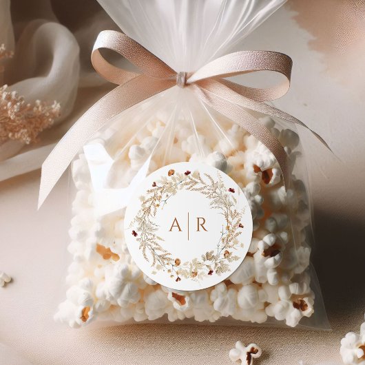 Sticker Rond Fleur sauvage Initiales Mariage Monogramme