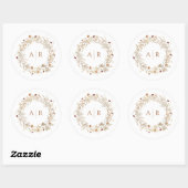 Sticker Rond Fleur sauvage Initiales Mariage Monogramme (Feuille)