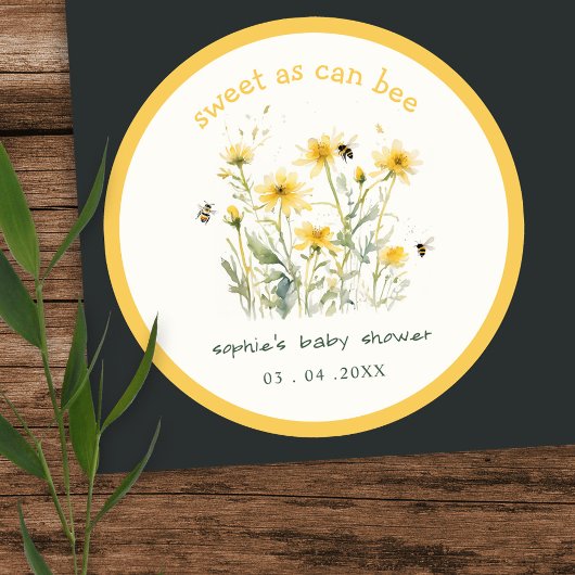 Sticker Rond Fleur sauvage Jaune doux comme Baby shower neutre