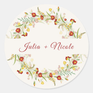 Sticker Rond Fleur sauvage Jaune Marigold Mariage de feuillage