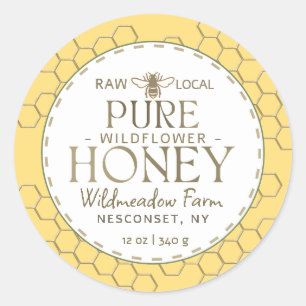 Sticker Rond Fleur sauvage jaune Raw Abeille de miel local