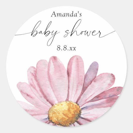 Sticker Rond Fleur sauvage marguerite rose - Baby shower (Devant)