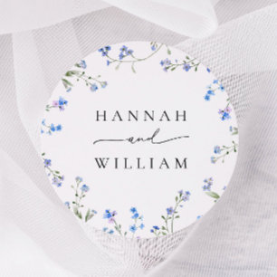 Sticker rond Fleur sauvage Mariage bleu classique