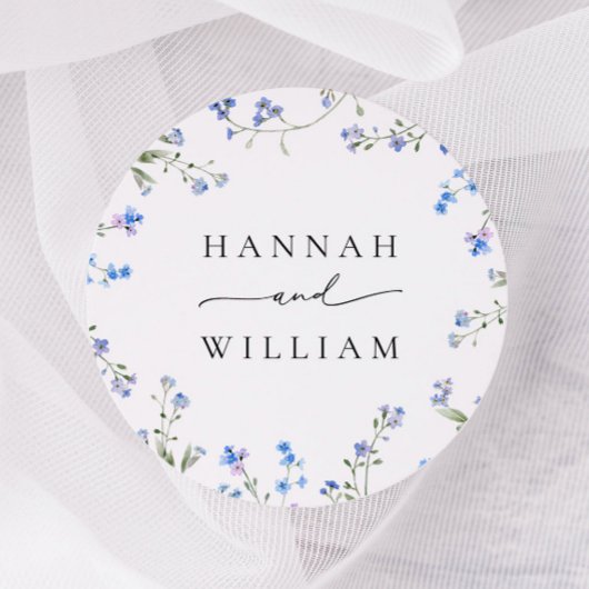 Sticker rond Fleur sauvage Mariage bleu classique