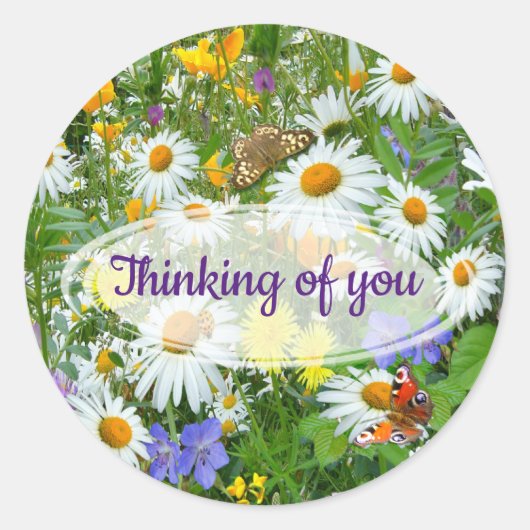 Sticker Rond Fleur sauvage Meadow Penser de vous Salutation Car (Devant)