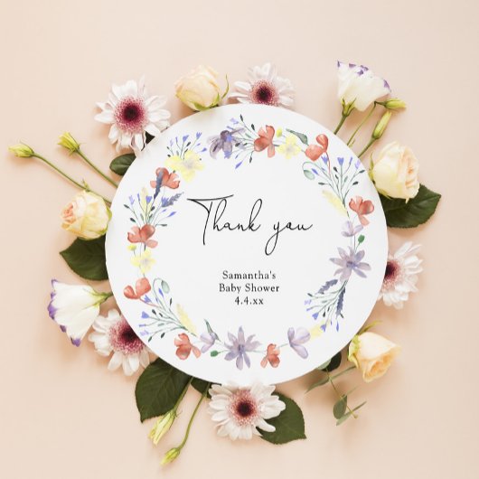 Sticker Rond Fleur sauvage merci baby shower