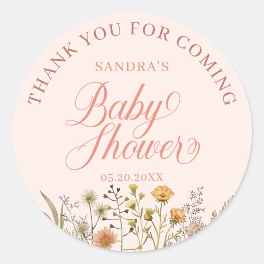 Sticker Rond Fleur sauvage Merci Boho Baby shower (Devant)