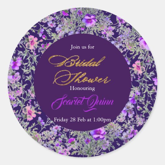 Sticker Rond Fleur sauvage moderne aquarelle brun violet (Devant)