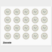 Sticker Rond Fleur sauvage moderne Russe Mariage Monogramme (Feuille)