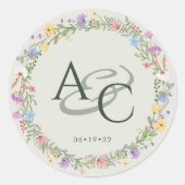 Sticker Rond Fleur sauvage moderne Russe Mariage Monogramme (Devant)