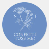 Sticker Rond Fleur sauvage monogramme bleu confetti me jeter (Devant)