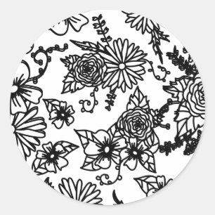 Sticker rond Fleur sauvage noir et blanc